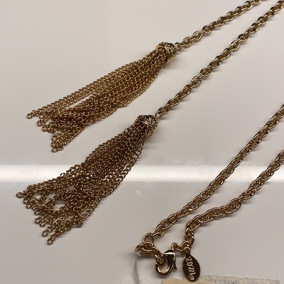 NWT | Gold Double Tassel Necklace - Picture 2 of 7